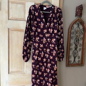 Mushroom Print Floral Plum Organic Cotton Dress with Wooden Buttons Size 22
